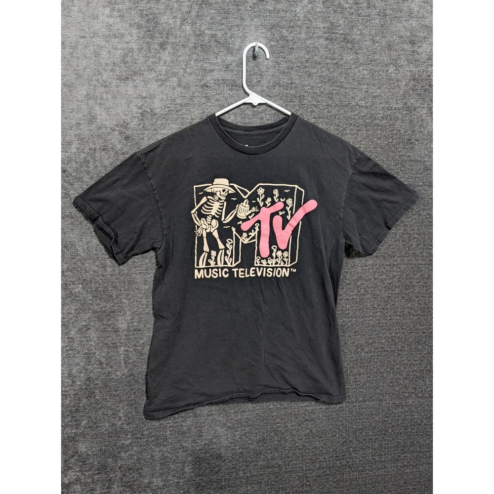 MTV Music Television Skeleton Gardener Graphic T-Shirt Black Large L Short Slv